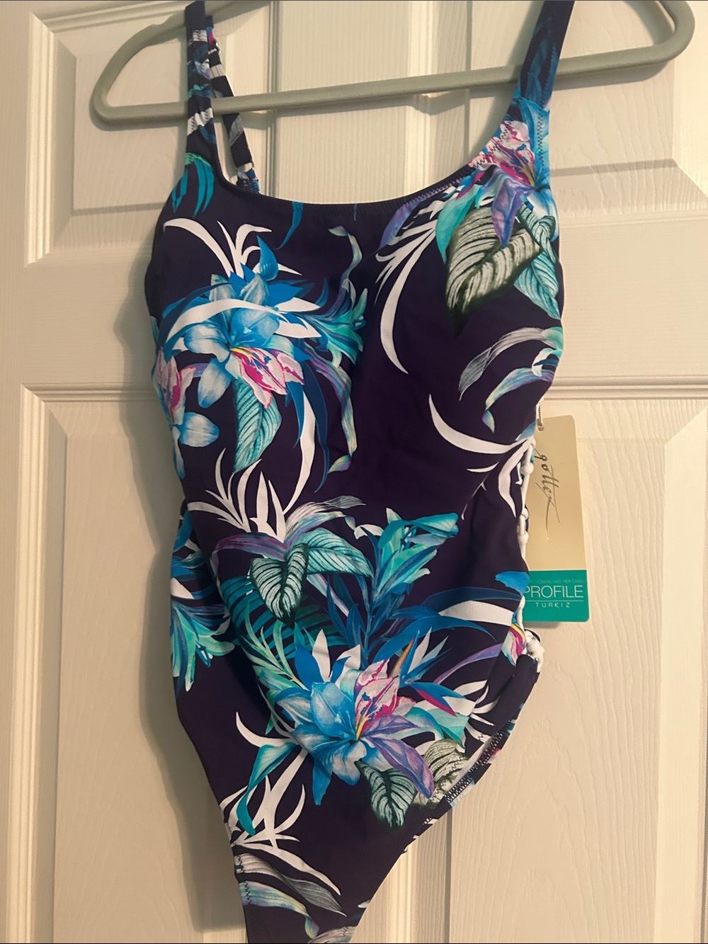 Profile By Gottex Navy One-Piece Swimsuit with Teal and White Floral Print